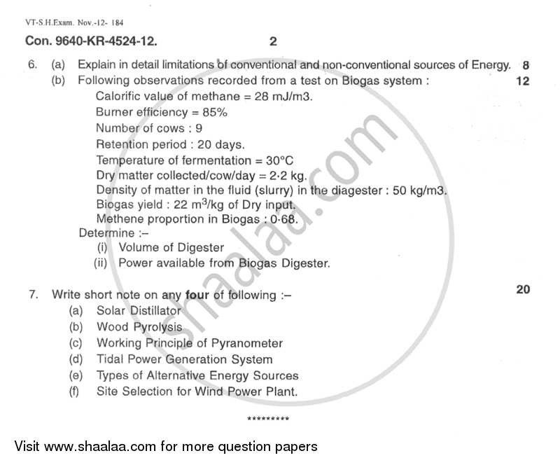 Non Conventional Energy Sources 2012-2013 - B.E. - Semester 8 (BE Fourth Year) - University of Mumbai question paper with PDF download