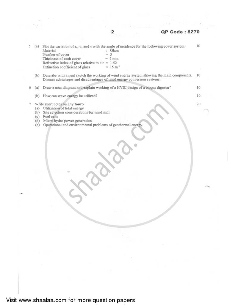 Non Conventional Energy Sources 2014-2015 - B.E. - Semester 8 (BE Fourth Year) - University of Mumbai question paper with PDF download