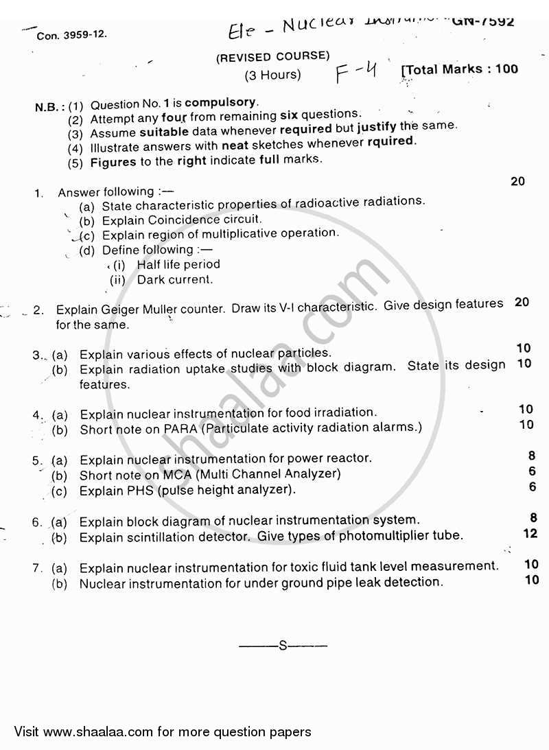 Nuclear Instrumentation 2011-2012 - B.E. - Semester 8 (BE Fourth Year) - University of Mumbai question paper with PDF download