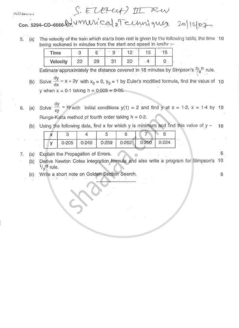 Numerical Techniques 2007-2008 - B.E. - Semester 3 (SE Second Year) - University of Mumbai question paper with PDF download