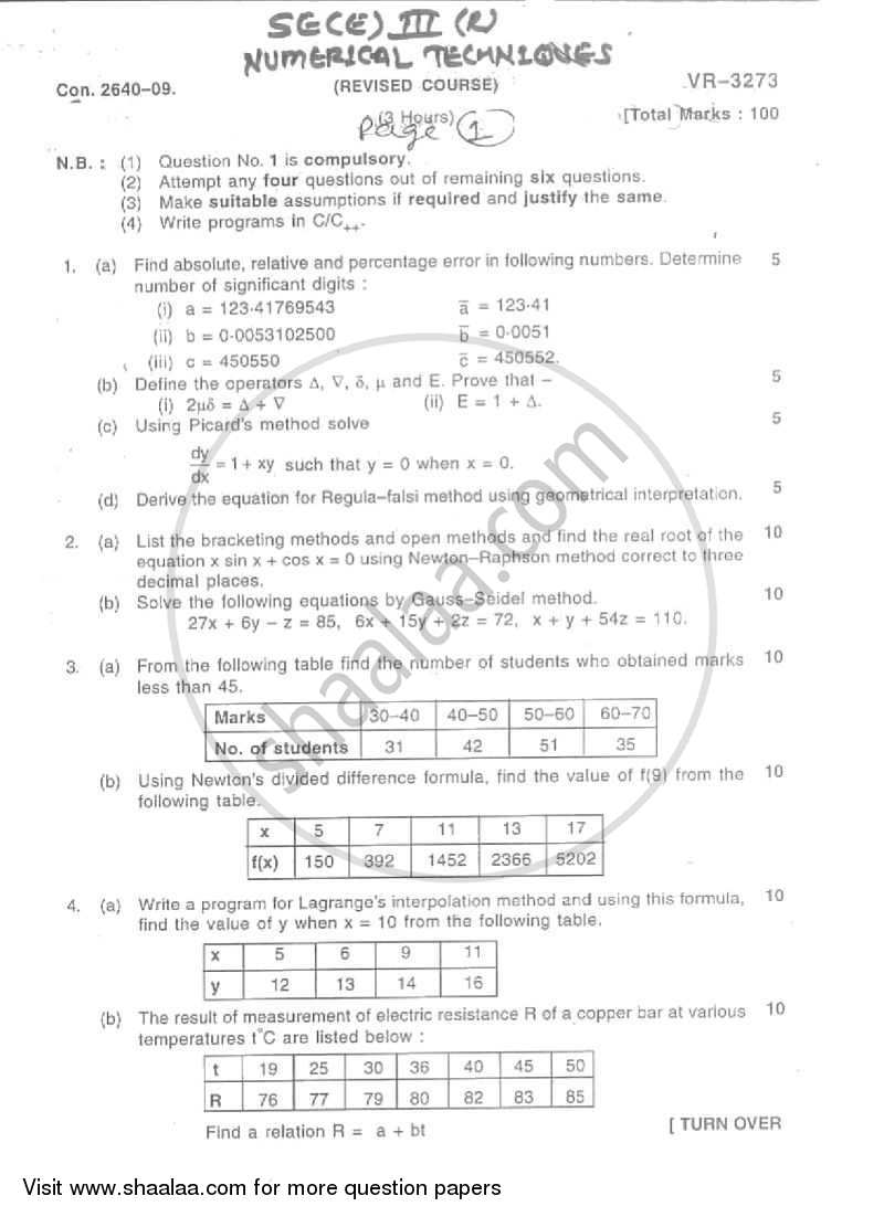 Numerical Techniques 2008-2009 - B.E. - Semester 3 (SE Second Year) - University of Mumbai question paper with PDF download