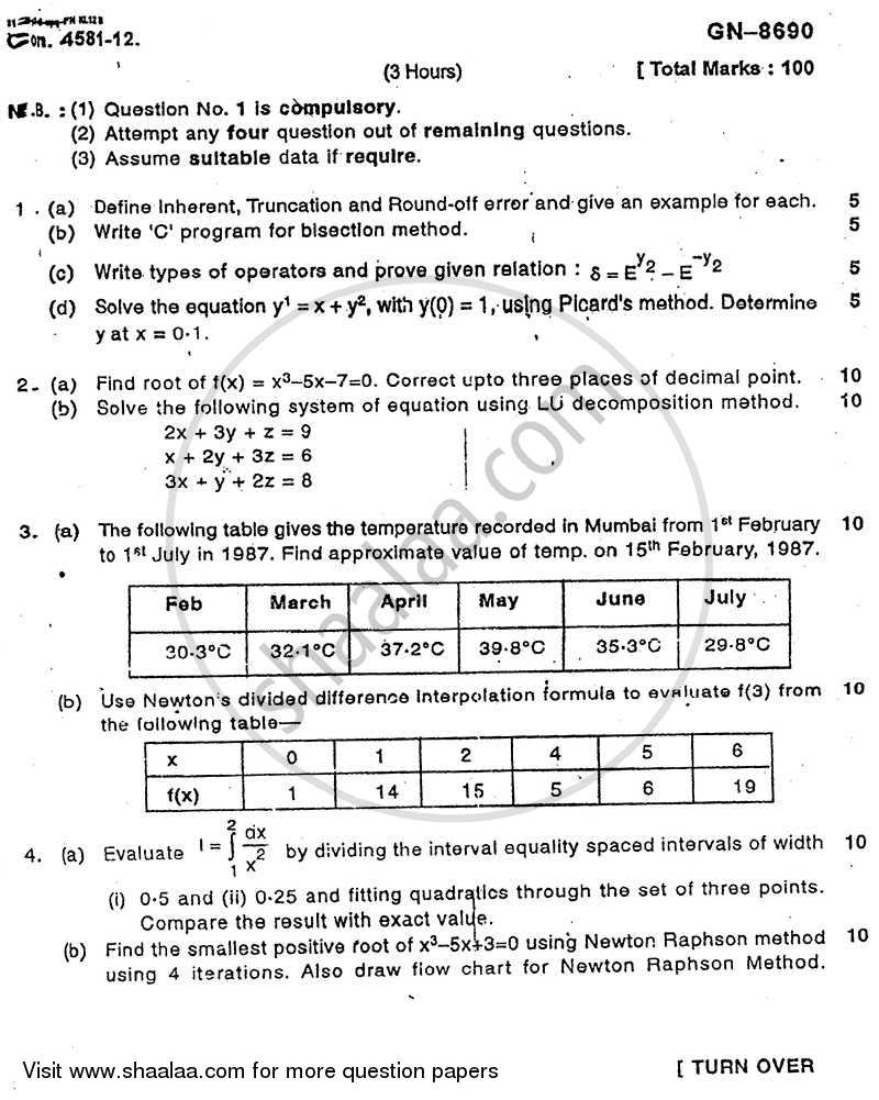 Numerical Techniques 2011-2012 - B.E. - Semester 3 (SE Second Year) - University of Mumbai question paper with PDF download