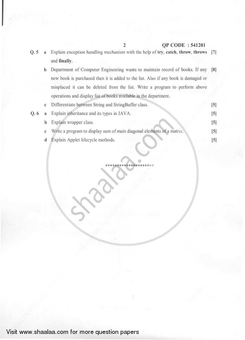 Object Oriented Programming Methodology 2016-2017 - B.E. - Semester 3 (SE Second Year) - University of Mumbai question paper with PDF download