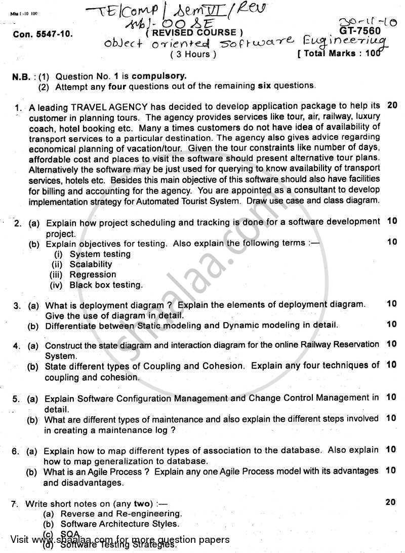 Object Oriented Software Engineering 2010-2011 - B.E. - Semester 6 (TE Third Year) - University of Mumbai question paper with PDF download