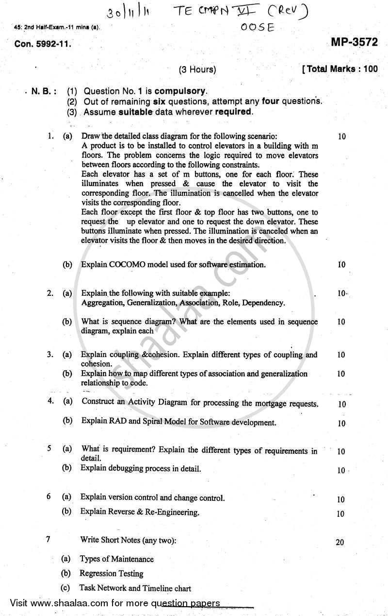 Object Oriented Software Engineering 2011-2012 - B.E. - Semester 6 (TE Third Year) - University of Mumbai question paper with PDF download