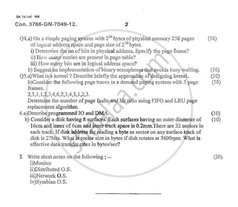 Operating System for Computational Devices 2011-2012 - B.E. - Semester 5 (TE Third Year) - University of Mumbai question paper with PDF download