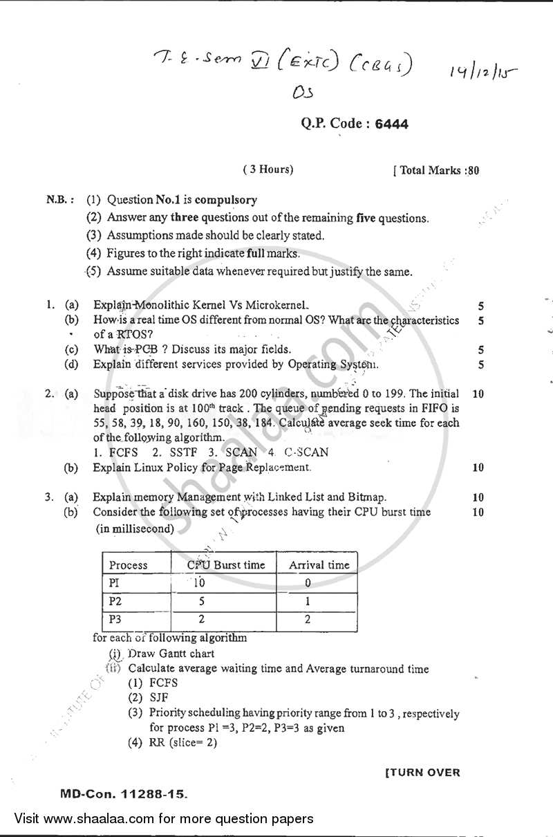 Operating System 2015-2016 - B.E. - Semester 6 (TE Third Year) - University of Mumbai question paper with PDF download