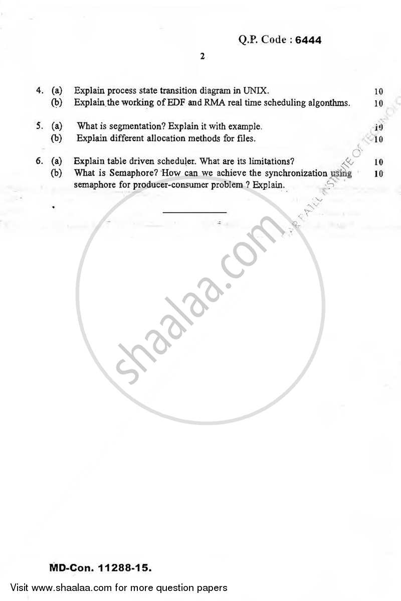 Operating System 2015-2016 - B.E. - Semester 6 (TE Third Year) - University of Mumbai question paper with PDF download