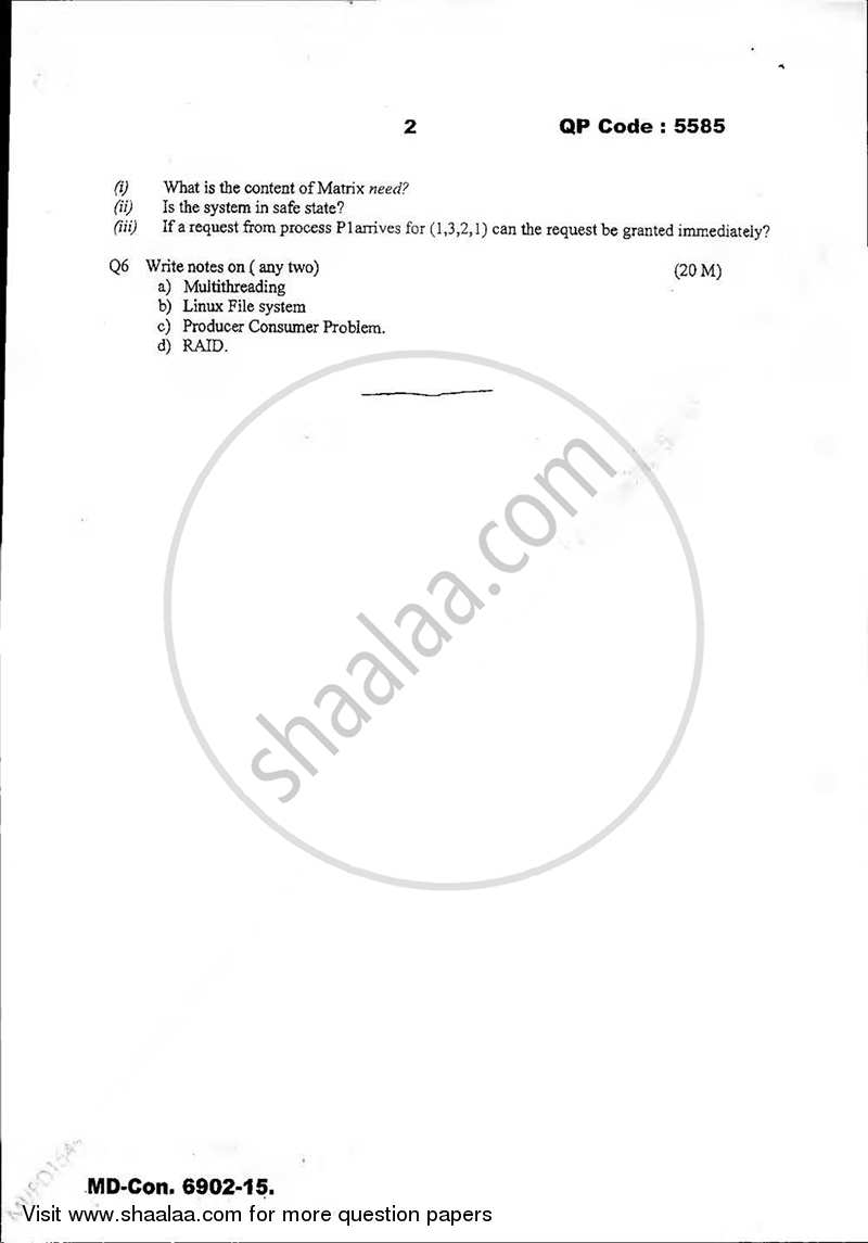 Operating Systems 2015-2016 - B.E. - Semester 5 (TE Third Year) - University of Mumbai question paper with PDF download