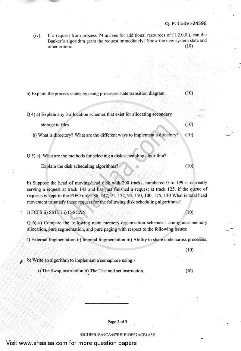 Operating Systems 2017-2018 - B.E. - Semester 5 (TE Third Year) - University of Mumbai question paper with PDF download