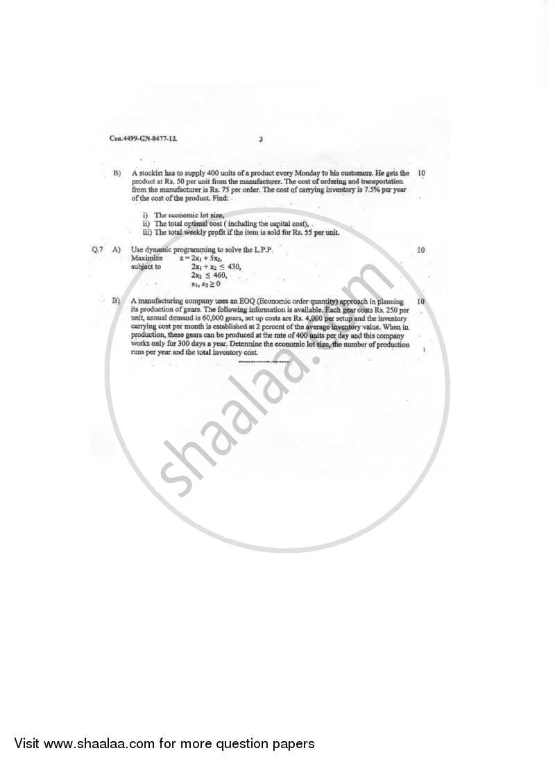 Operations Research 2011-2012 - B.E. - Semester 7 (BE Fourth Year) - University of Mumbai question paper with PDF download