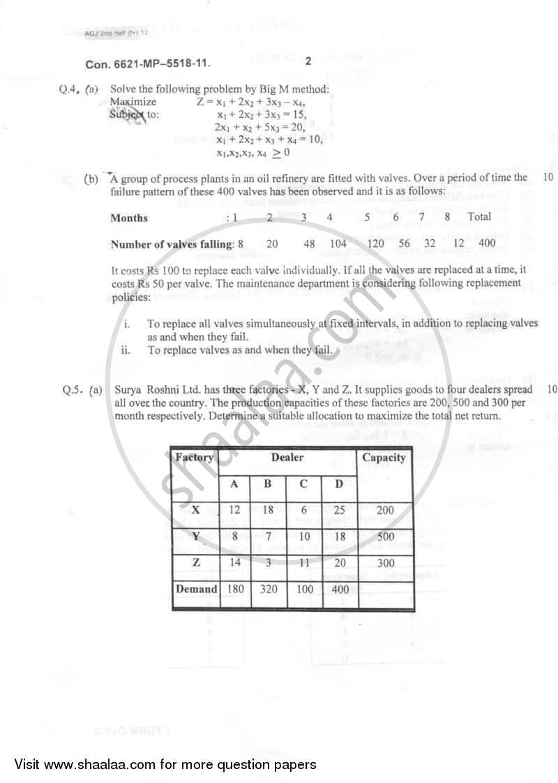 Operations Research 2011-2012 - B.E. - Semester 7 (BE Fourth Year) - University of Mumbai question paper with PDF download