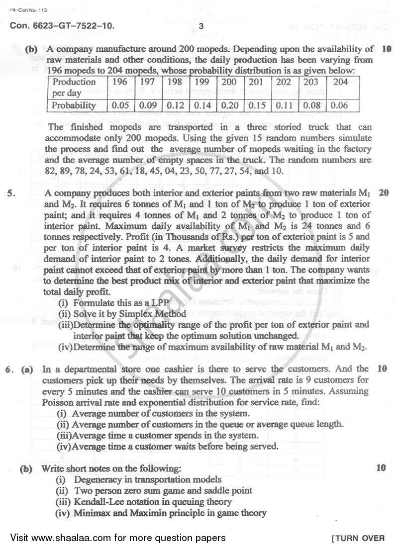 Operations Research 2010-2011 - B.E. - Semester 6 (TE Third Year) - University of Mumbai question paper with PDF download