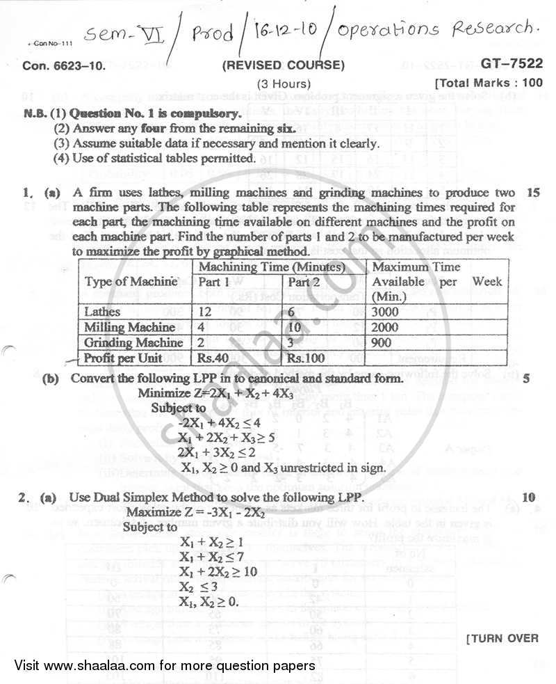 Operations Research 2010-2011 - B.E. - Semester 6 (TE Third Year) - University of Mumbai question paper with PDF download