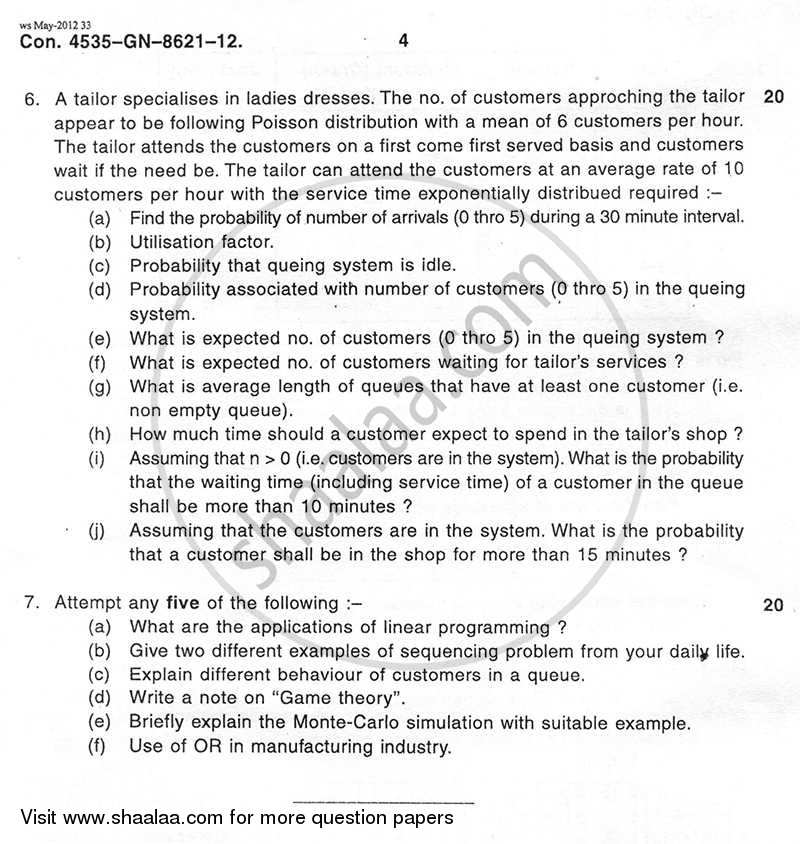 Operations Research 2011-2012 - B.E. - Semester 6 (TE Third Year) - University of Mumbai question paper with PDF download