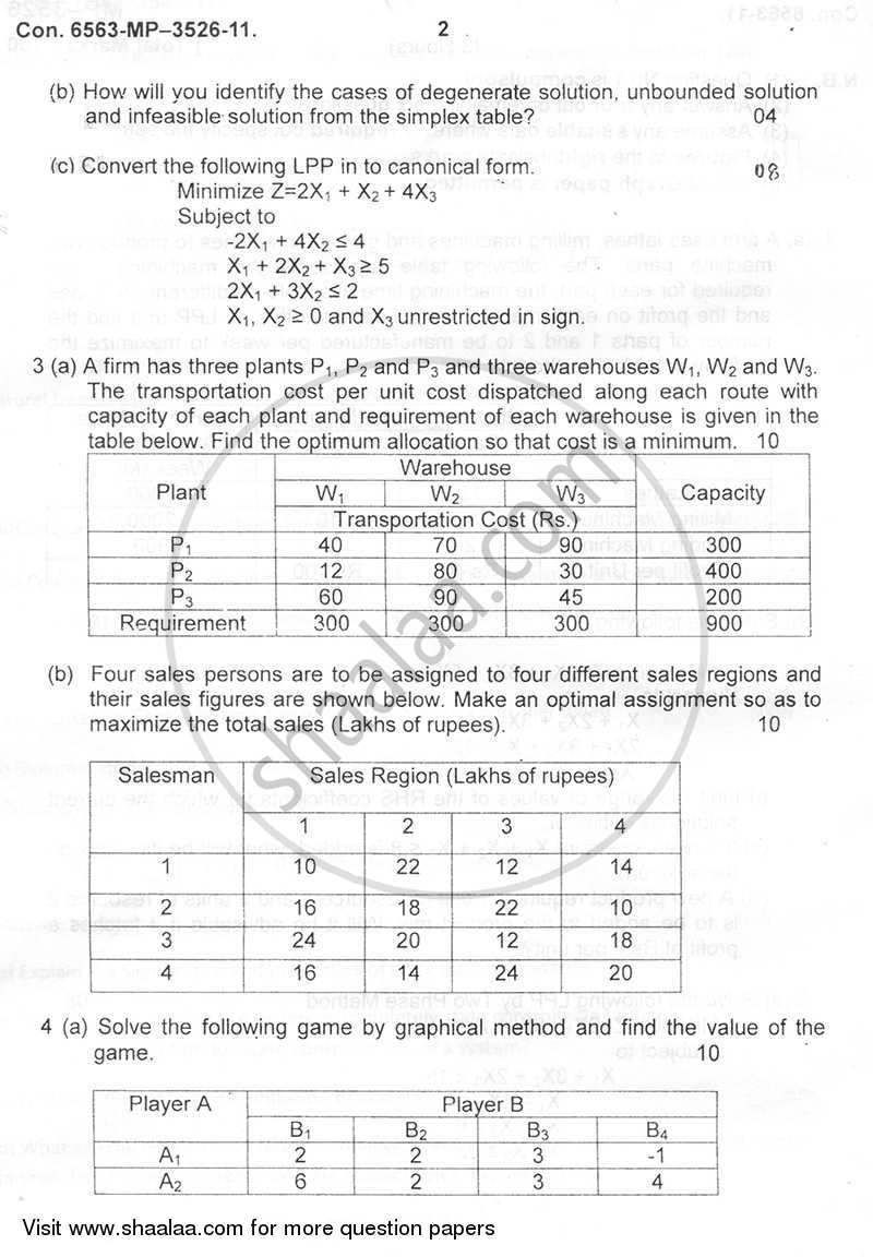 Operations Research 2011-2012 - B.E. - Semester 6 (TE Third Year) - University of Mumbai question paper with PDF download
