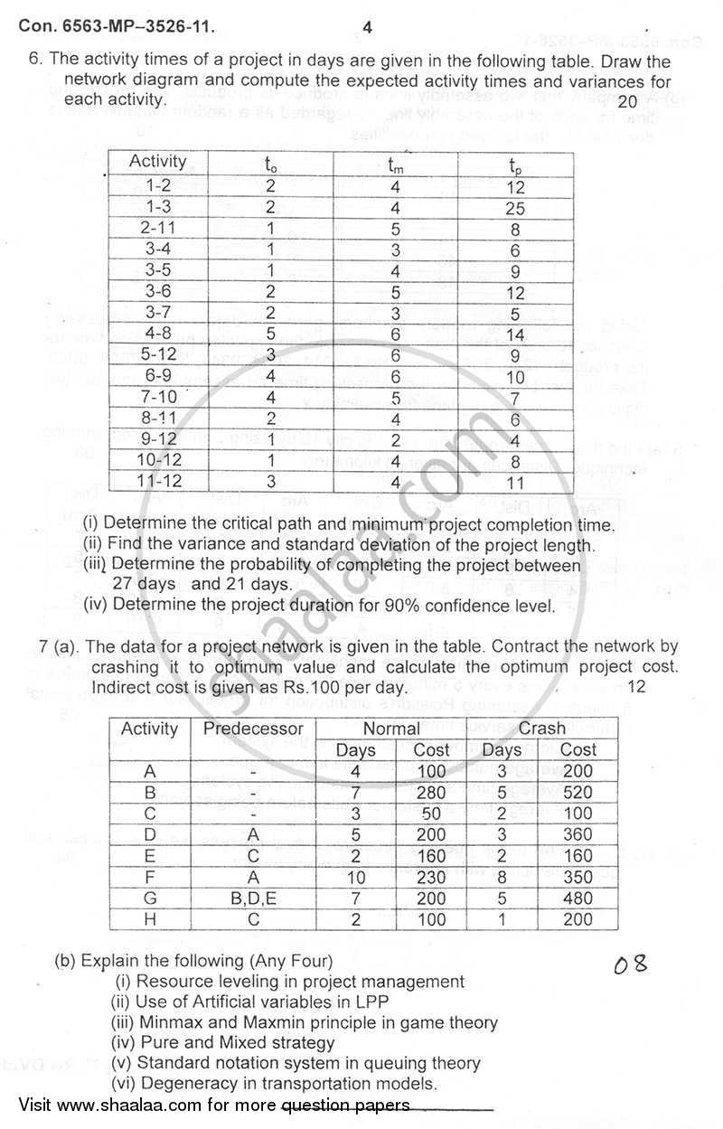 Operations Research 2011-2012 - B.E. - Semester 6 (TE Third Year) - University of Mumbai question paper with PDF download