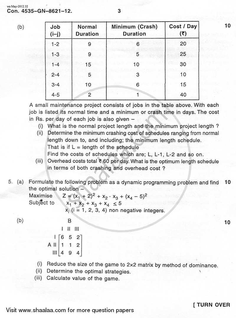 Operations Research 2011-2012 - B.E. - Semester 6 (TE Third Year) - University of Mumbai question paper with PDF download