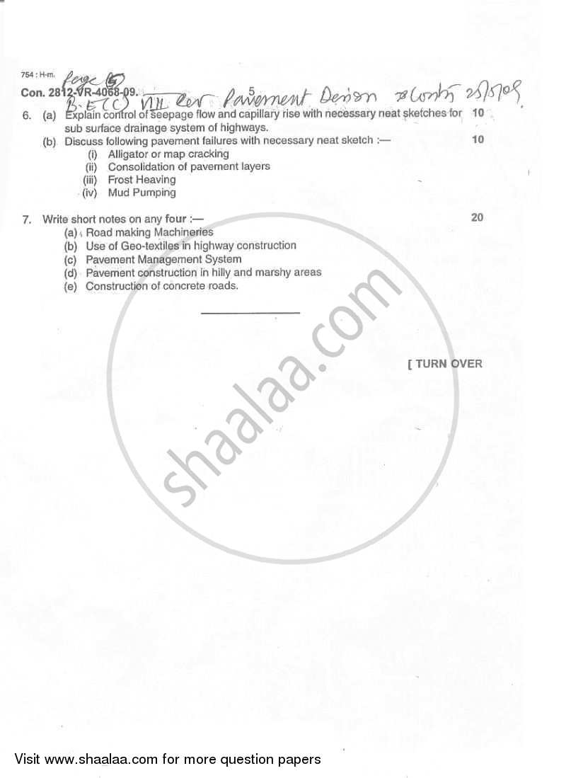 Pavement Design and Construction 2008-2009 - B.E. - Semester 8 (BE Fourth Year) - University of Mumbai question paper with PDF download