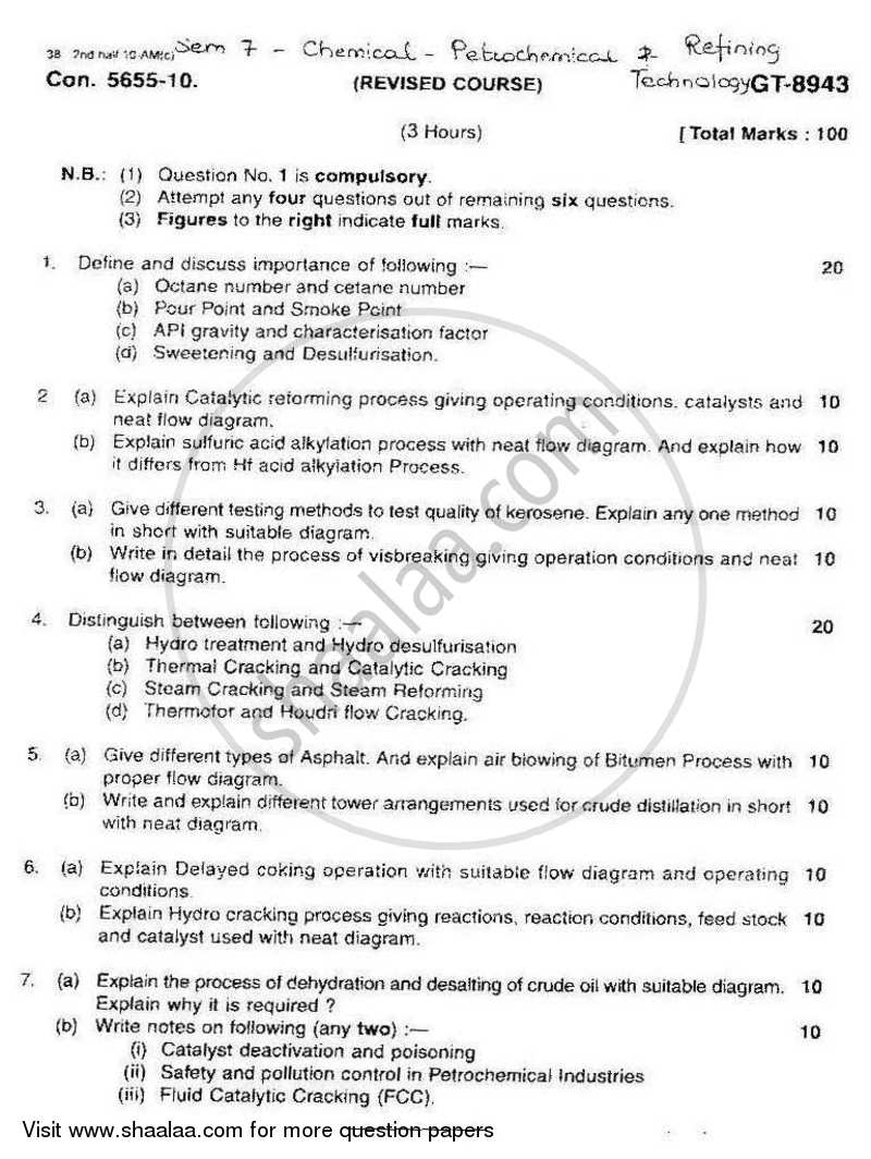 Petrochemical and Refining Technology 2010-2011 - B.E. - Semester 7 (BE Fourth Year) - University of Mumbai question paper with PDF download