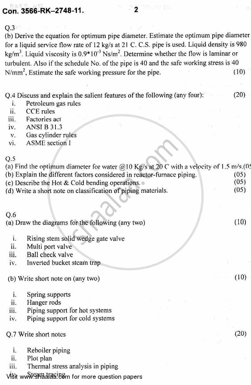 Piping Engineering 2010-2011 - B.E. - Semester 6 (TE Third Year) - University of Mumbai question paper with PDF download
