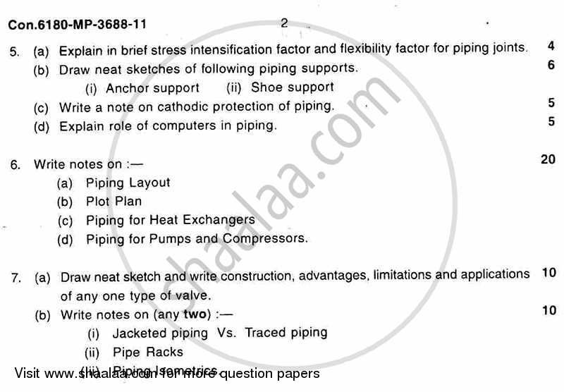 Piping Engineering 2011-2012 - B.E. - Semester 6 (TE Third Year) - University of Mumbai question paper with PDF download