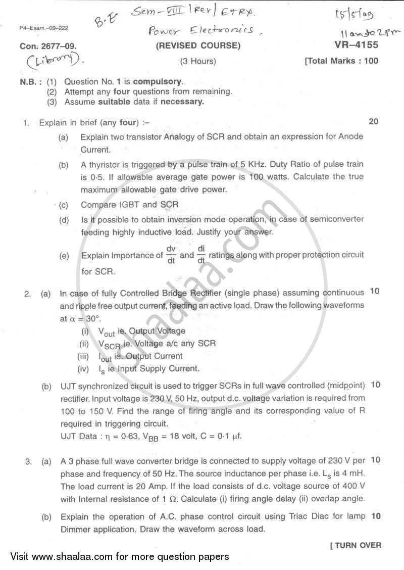 Power Electronic and Drives 2008-2009 - B.E. - Semester 7 (BE Fourth Year) - University of Mumbai question paper with PDF download