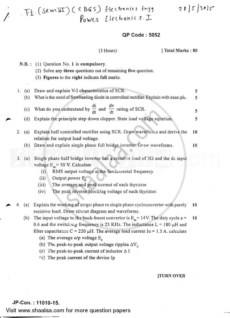 Power Electronics 1 2014-2015 - B.E. - Semester 6 (TE Third Year) - University of Mumbai question paper with PDF download