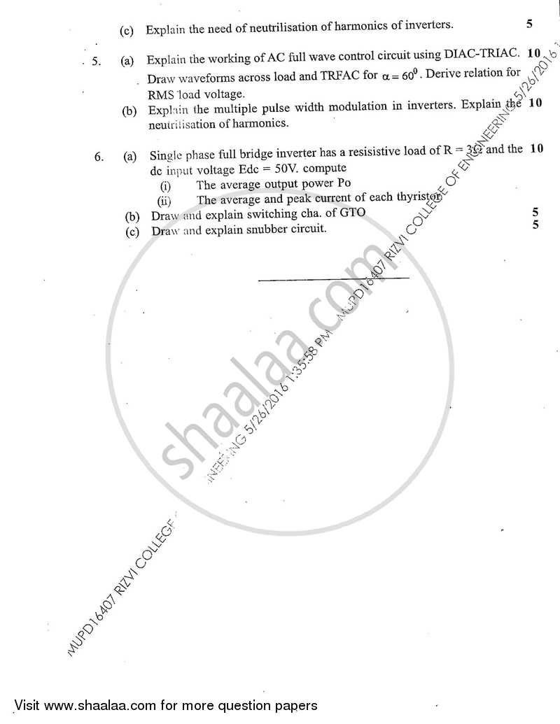Power Electronics 1 2015-2016 - B.E. - Semester 6 (TE Third Year) - University of Mumbai question paper with PDF download
