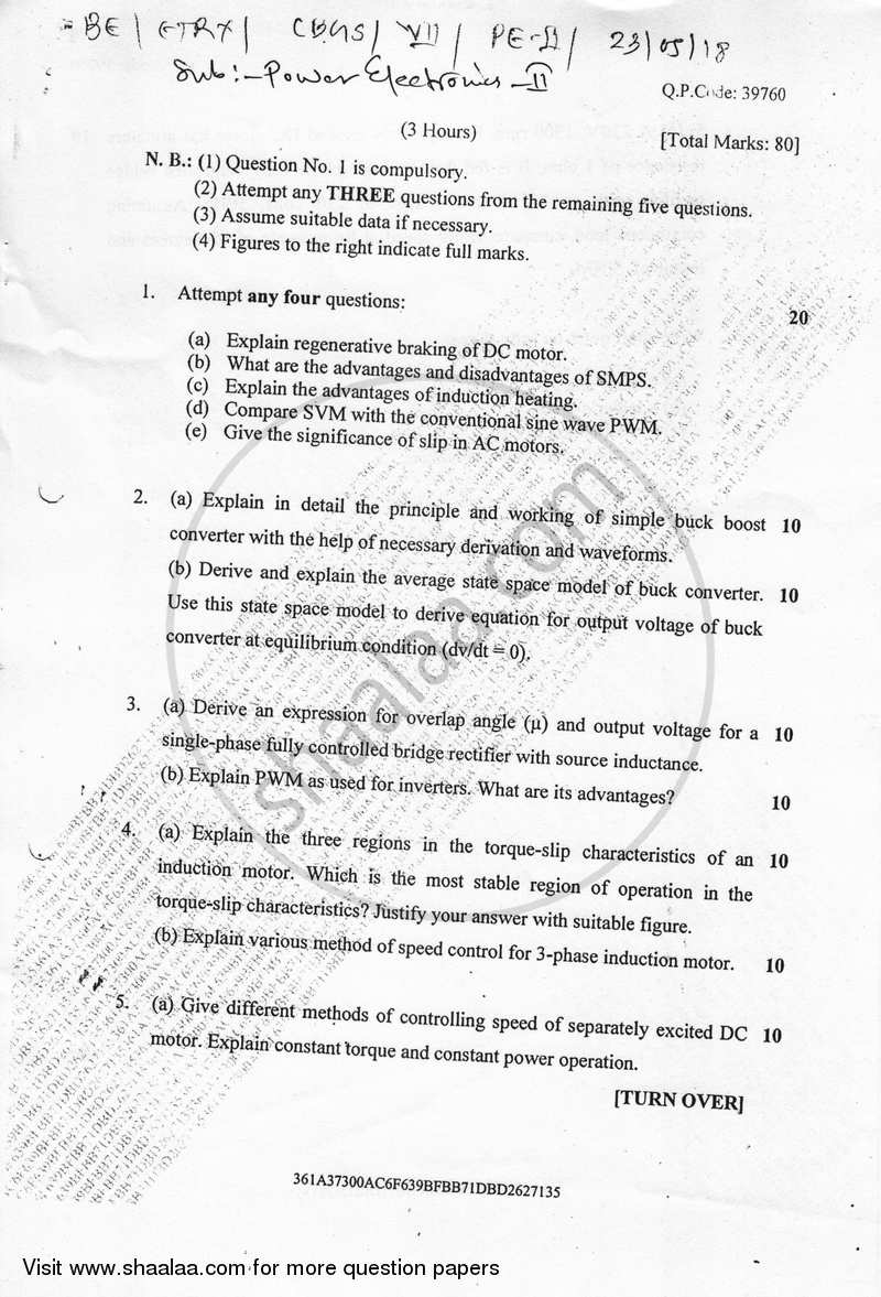 Power Electronics 2 2017-2018 - B.E. - Semester 7 (BE Fourth Year) - University of Mumbai question paper with PDF download