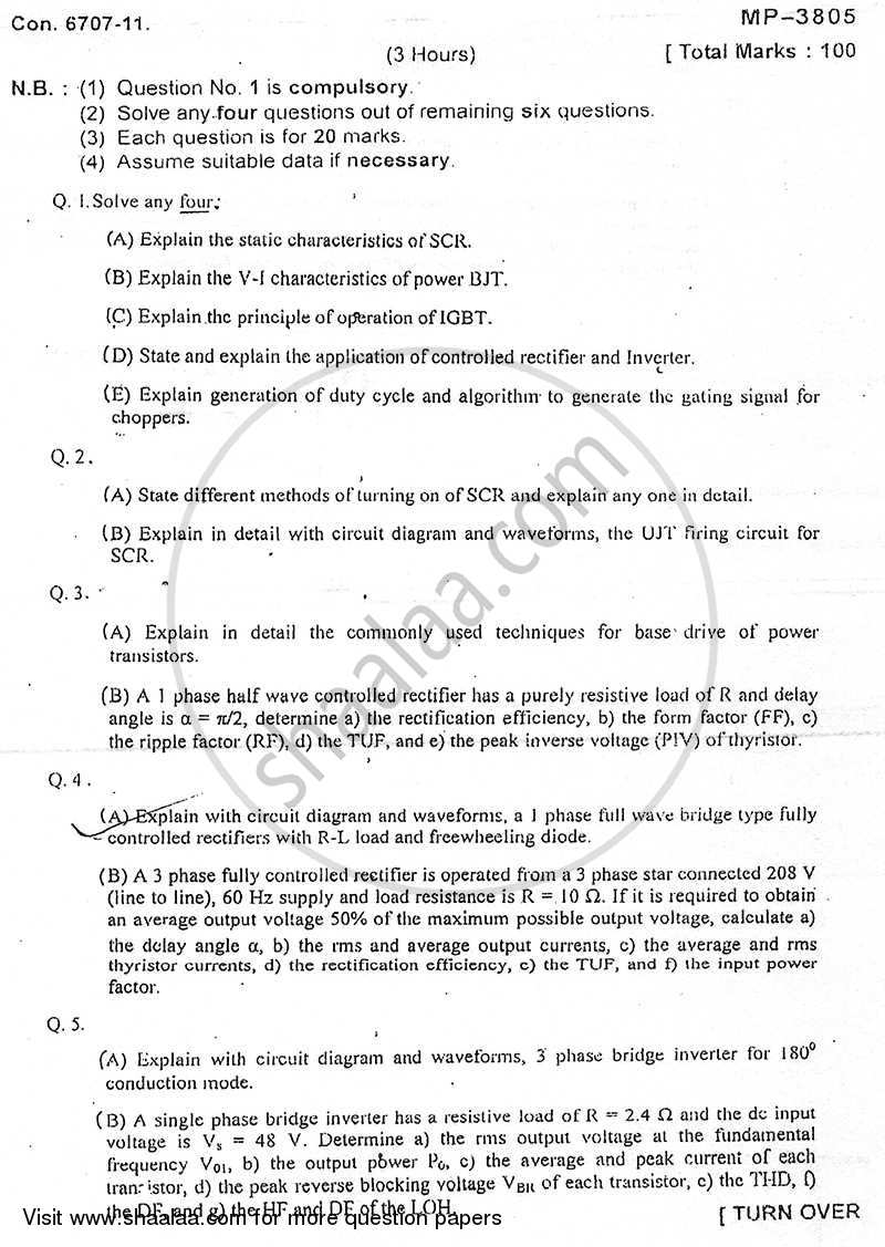 Power Electronics 2011-2012 - B.E. - Semester 5 (TE Third Year) - University of Mumbai question paper with PDF download