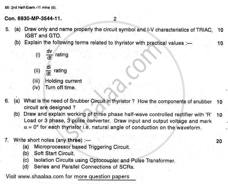 Power Electronics 2011-2012 - B.E. - Semester 6 (TE Third Year) - University of Mumbai question paper with PDF download