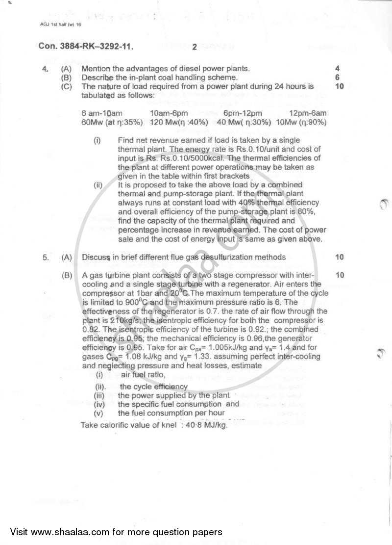 Power Plant Engineering 2010-2011 - B.E. - Semester 7 (BE Fourth Year) - University of Mumbai question paper with PDF download