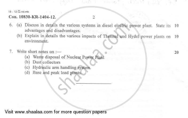 Power Plant Engineering 2012-2013 - B.E. - Semester 7 (BE Fourth Year) - University of Mumbai question paper with PDF download