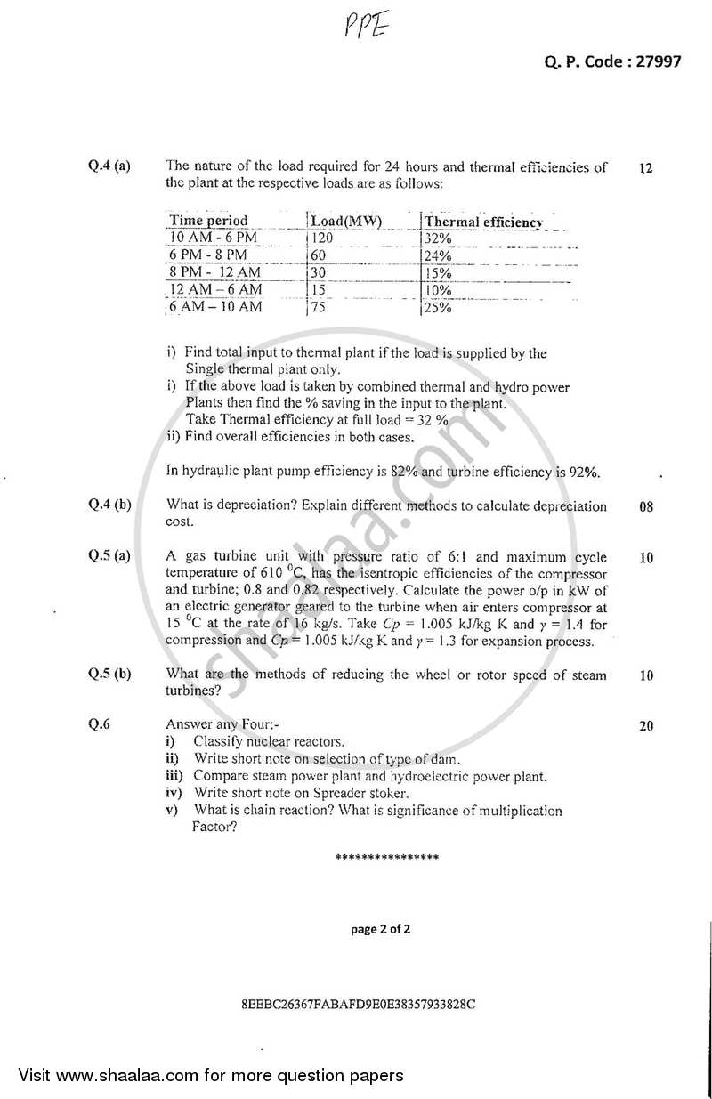 Power Plant Engineering 2017-2018 - B.E. - Semester 7 (BE Fourth Year) - University of Mumbai question paper with PDF download