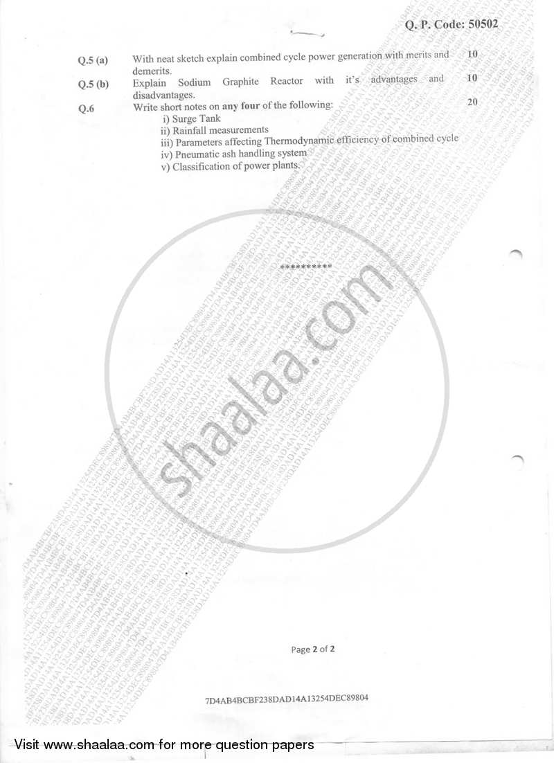 Power Plant Engineering 2017-2018 - B.E. - Semester 7 (BE Fourth Year) - University of Mumbai question paper with PDF download