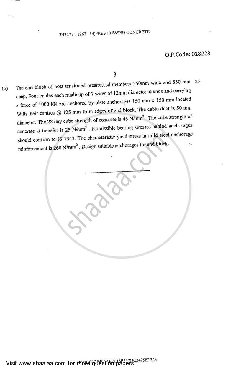 Prestressed Concrete 2016-2017 - B.E. - Semester 7 (BE Fourth Year) - University of Mumbai question paper with PDF download