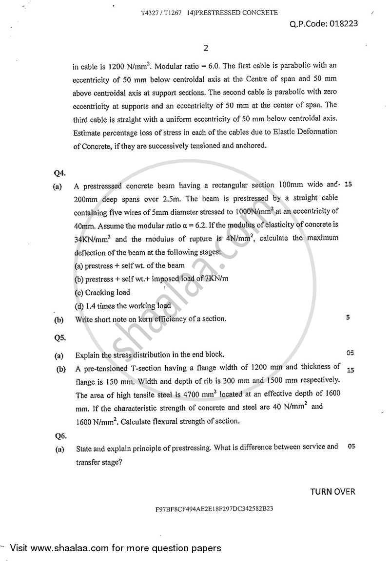 Prestressed Concrete 2016-2017 - B.E. - Semester 7 (BE Fourth Year) - University of Mumbai question paper with PDF download