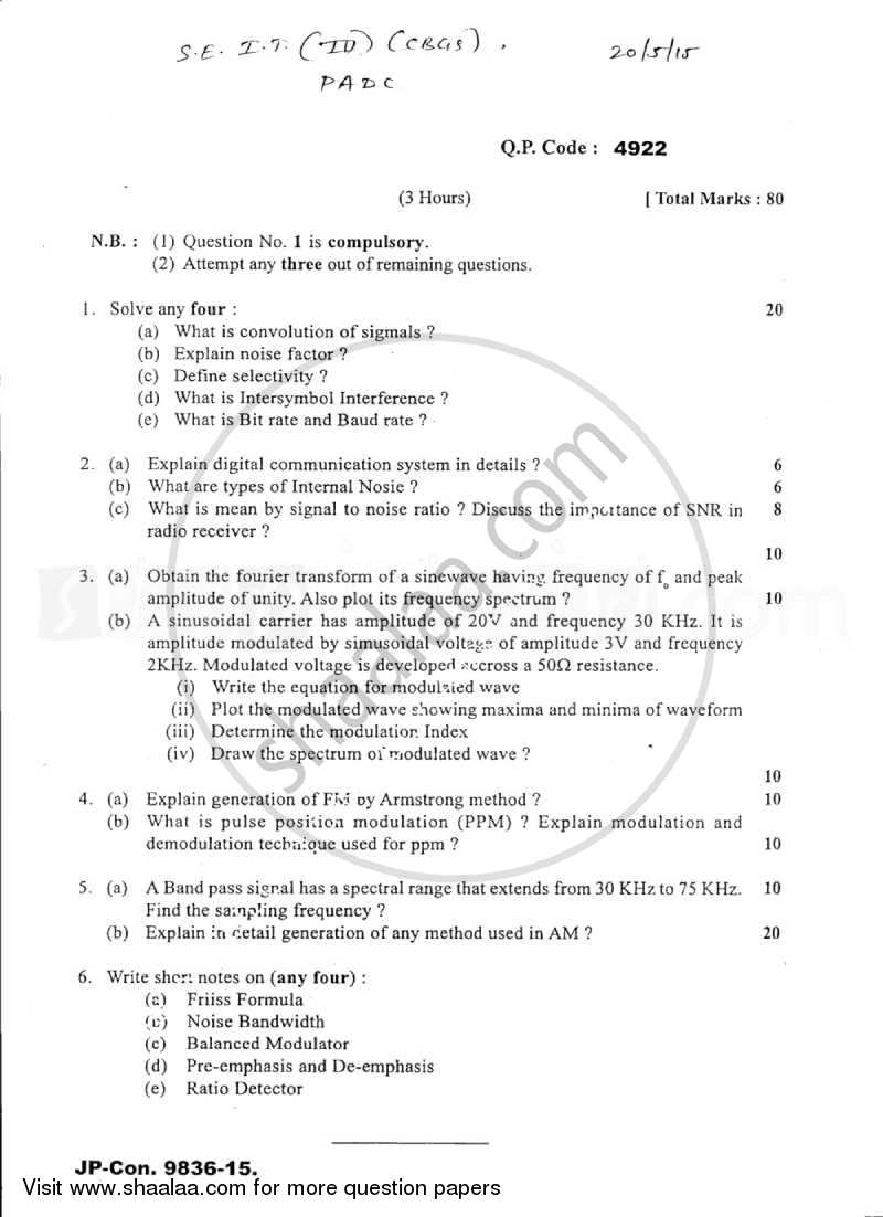 Principes of Analog and Digital Communication 2014-2015 - B.E. - Semester 3 (SE Second Year) - University of Mumbai question paper with PDF download