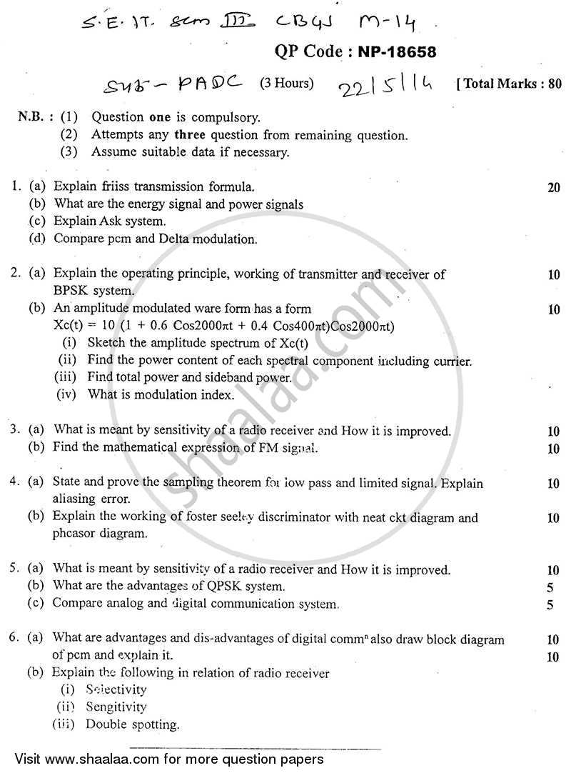 Principles of Analog and Digital Communication 2013-2014 - B.E. - Semester 3 (SE Second Year) - University of Mumbai question paper with PDF download