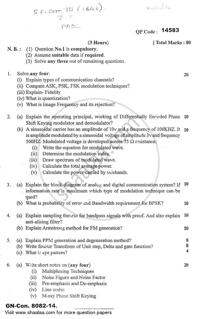 Principles of Analog and Digital Communication 2014-2015 - B.E. - Semester 3 (SE Second Year) - University of Mumbai question paper with PDF download