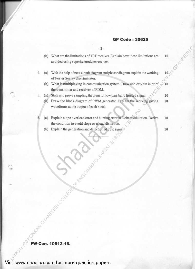Principles of Analog and Digital Communication 2015-2016 - B.E. - Semester 3 (SE Second Year) - University of Mumbai question paper with PDF download