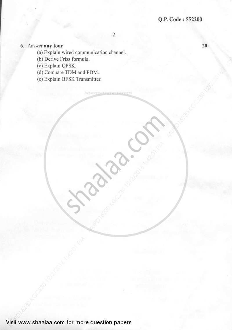 Principles of Analog and Digital Communication 2016-2017 - B.E. - Semester 3 (SE Second Year) - University of Mumbai question paper with PDF download