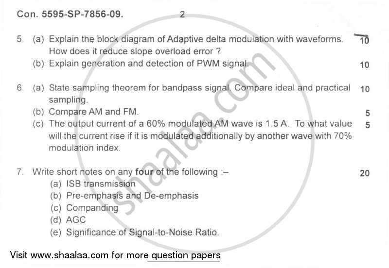 Principles of Communication Engineering 2009-2010 - B.E. - Semester 4 (SE Second Year) - University of Mumbai question paper with PDF download