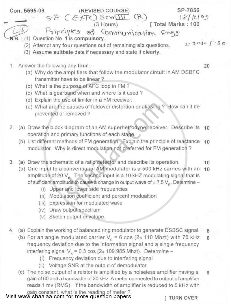 Principles of Communication Engineering 2009-2010 - B.E. - Semester 4 (SE Second Year) - University of Mumbai question paper with PDF download