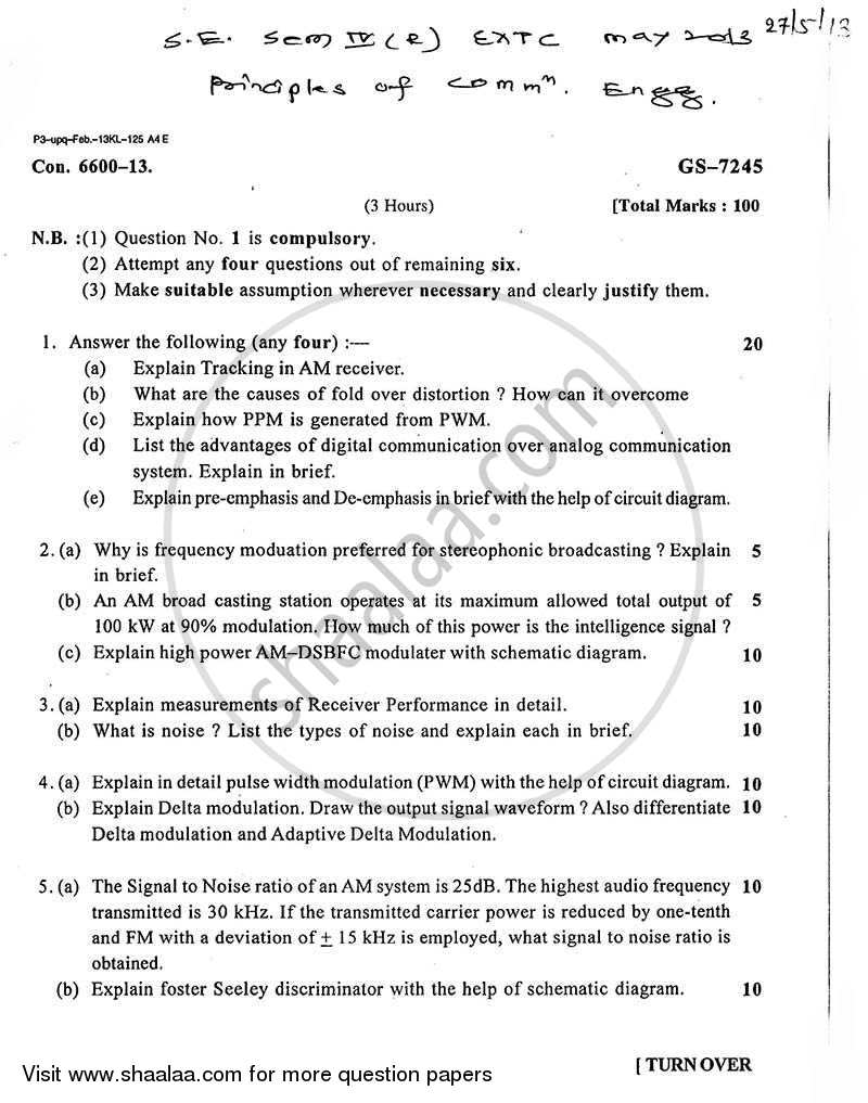 Principles of Communication Engineering 2012-2013 - B.E. - Semester 4 (SE Second Year) - University of Mumbai question paper with PDF download