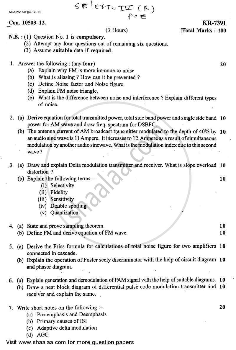 Principles of Communication Engineering 2012-2013 - B.E. - Semester 4 (SE Second Year) - University of Mumbai question paper with PDF download