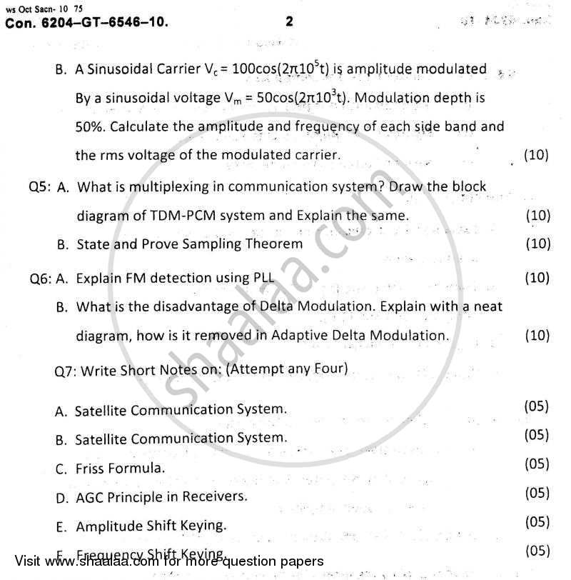 Principles of Communication Engineering 2010-2011 - B.E. - Semester 4 (SE Second Year) - University of Mumbai question paper with PDF download