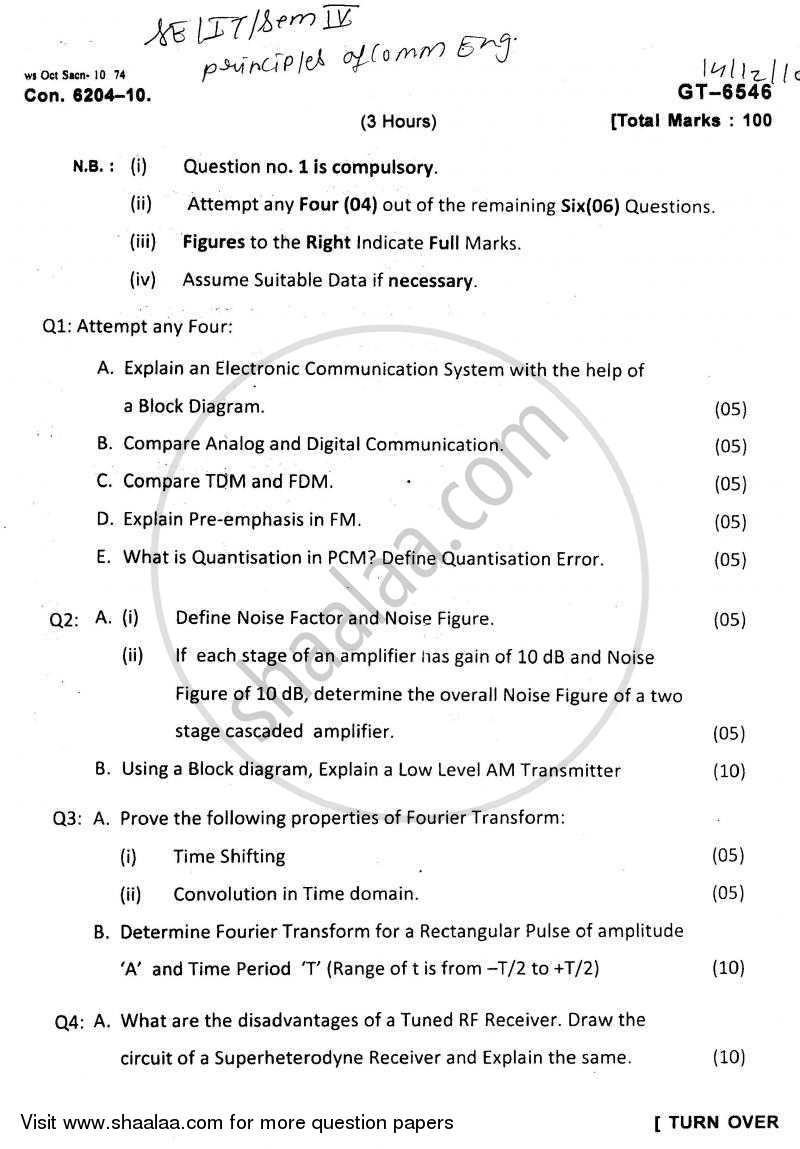 Principles of Communication Engineering 2010-2011 - B.E. - Semester 4 (SE Second Year) - University of Mumbai question paper with PDF download