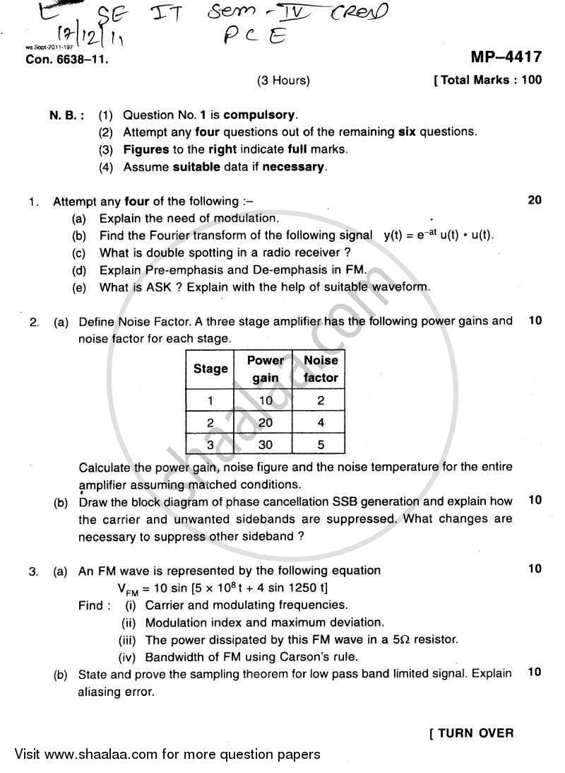 Principles of Communication Engineering 2011-2012 - B.E. - Semester 4 (SE Second Year) - University of Mumbai question paper with PDF download